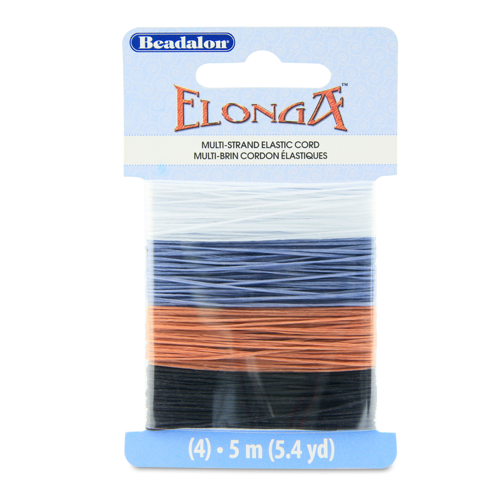 Elonga Stretch Cord, 0.7 mm (.028 in), Black, Brown, Grey, Clear, 5 m (5.4  yd) each color