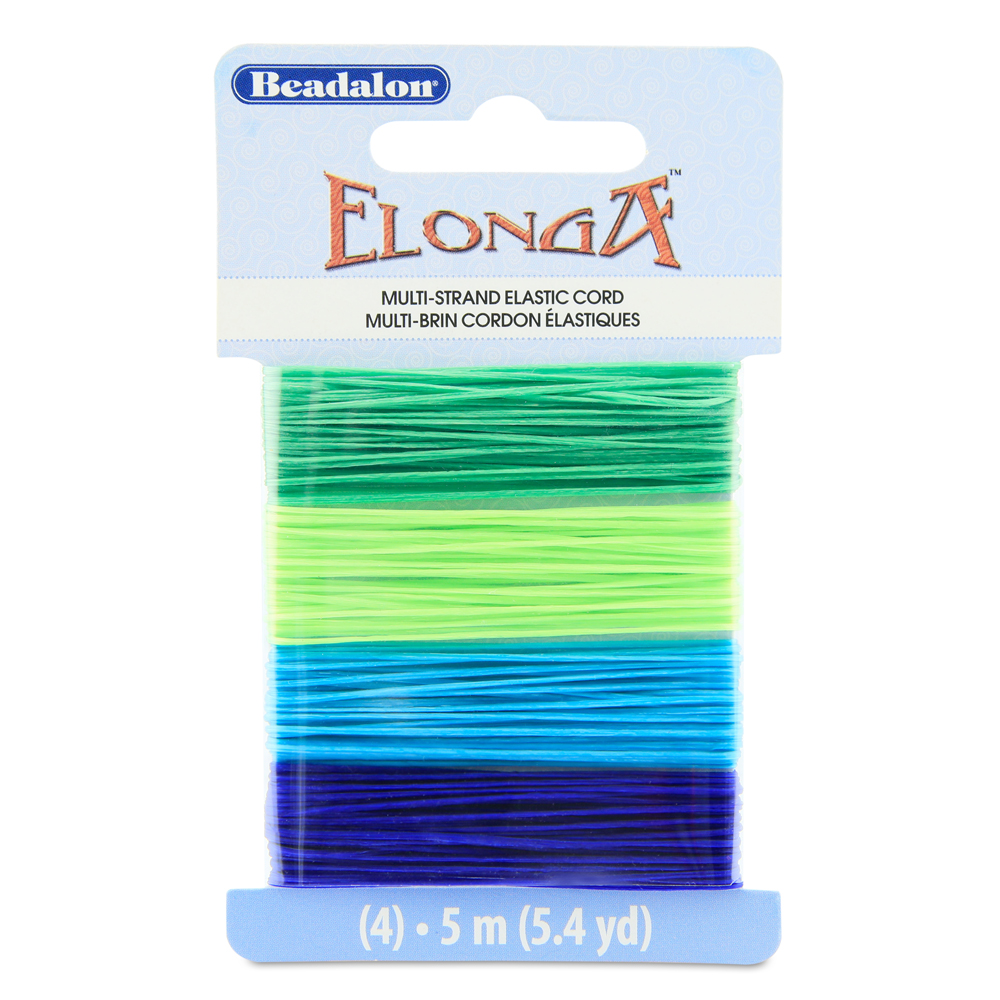 Elonga Stretch Cord, 0.7 mm (.028 in), Green, Lime, Medium Blue, Blue, 5 m  (5.4 yd) each color