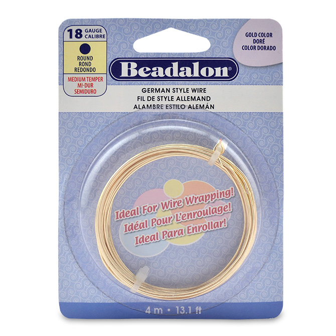 Beadalon 18-Gauge Round German Style Wire, Gold, 1/4-Pound