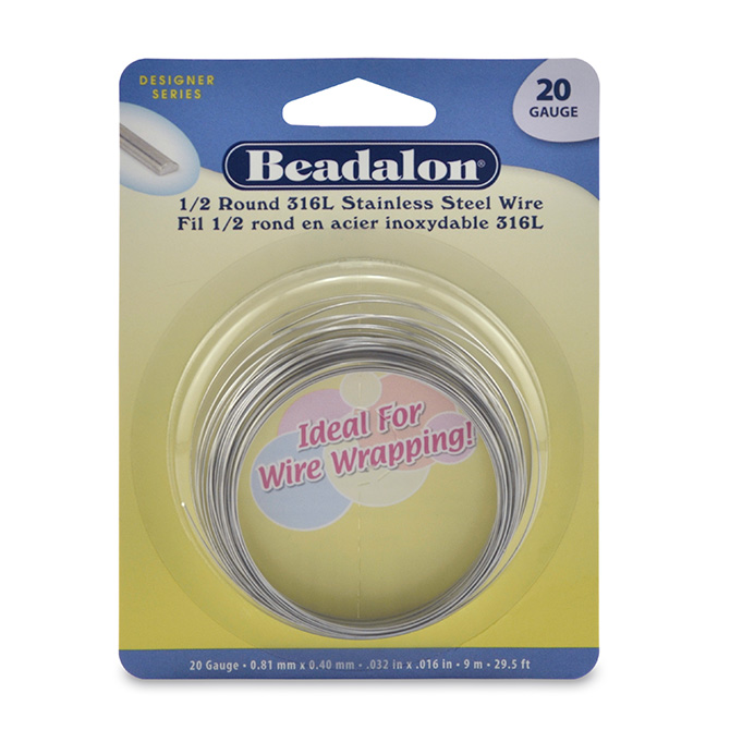 47-920-20 Beadalon Stainless Steel Wire, 20ga, Half Round, 29.5