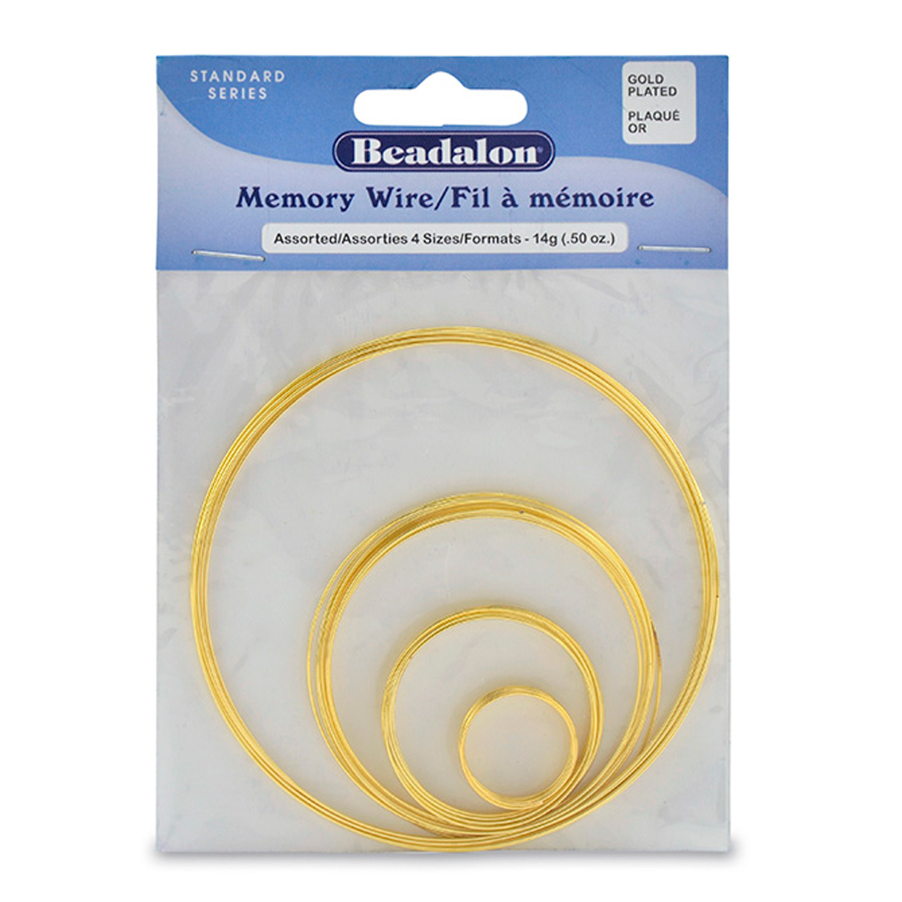 Memory Wire, Round, 4 Assorted Sizes, Gold Color, 0.5 oz (14 g)