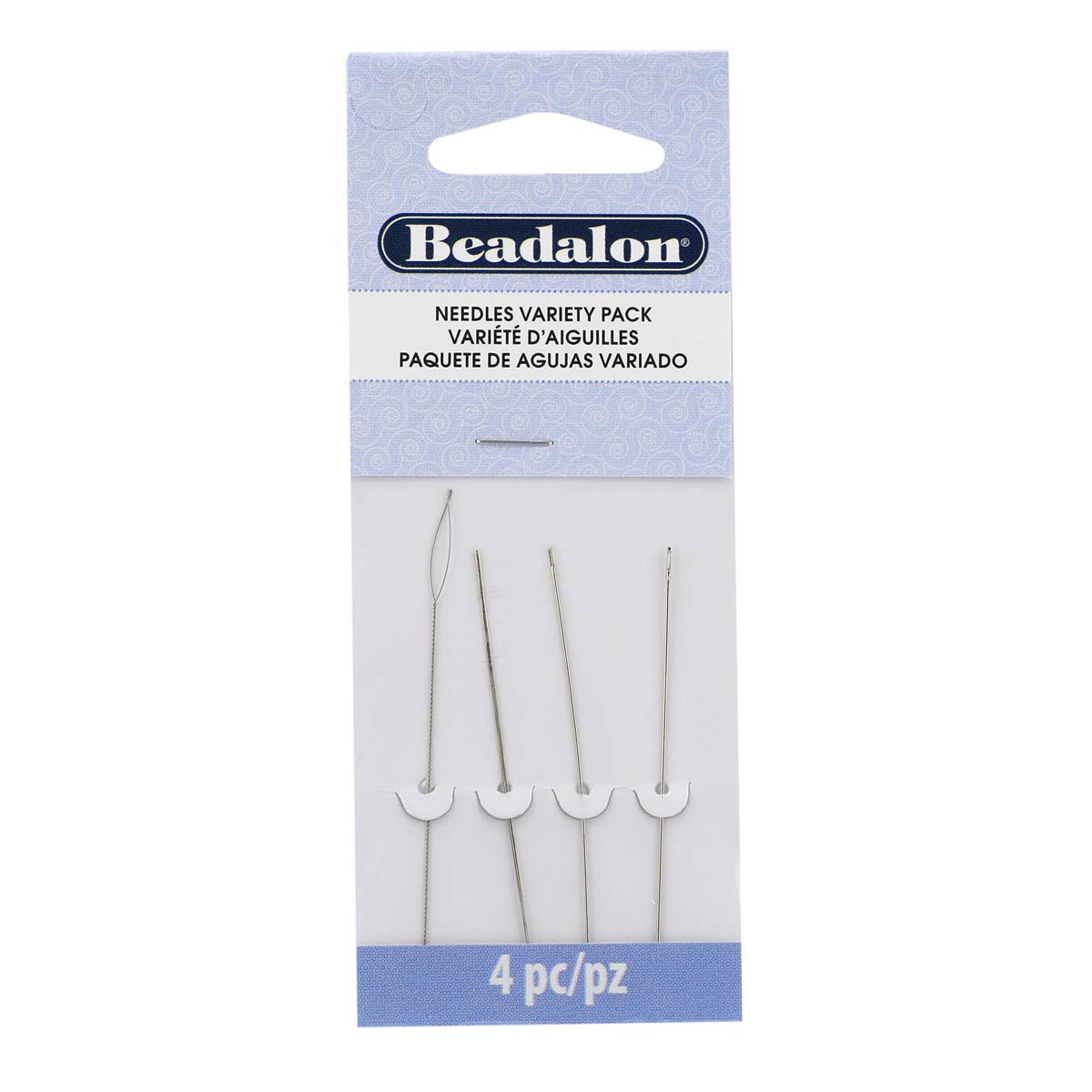 Beading Needle Variety Pack, Hard Needles #10 50.8 mm (2 in) and #12 50.8  mm (2 in), Big Eye 57.15 mm (2.25 in), Collapsible Eye 63.5 mm (2.5 in), 4  pc total