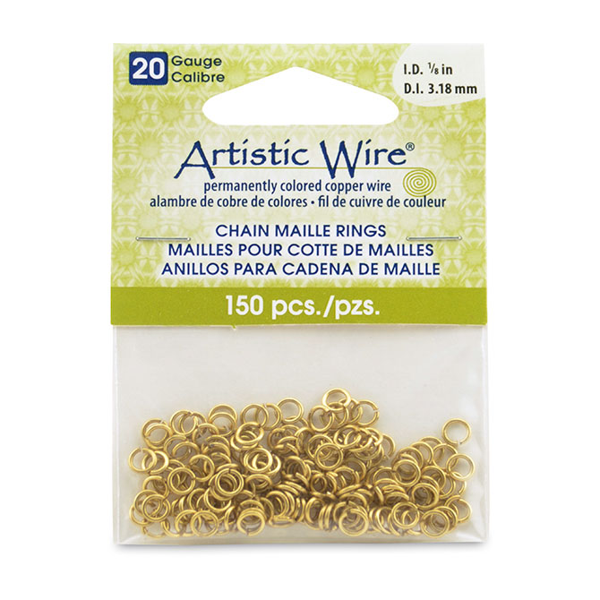 Artistic Wire Beadalon 1/8-inch 150 Piece 20-Gauge Non-Tarnish Chain Maille Rings Brass 