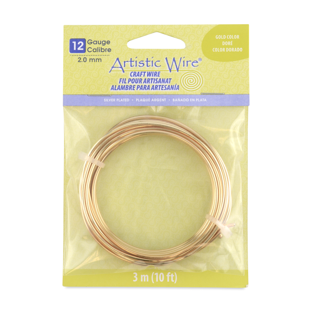 Artistic Wire, 12 Gauge (2.1 mm), Silver Plated, Gold Color, 10 ft (3.1 m)