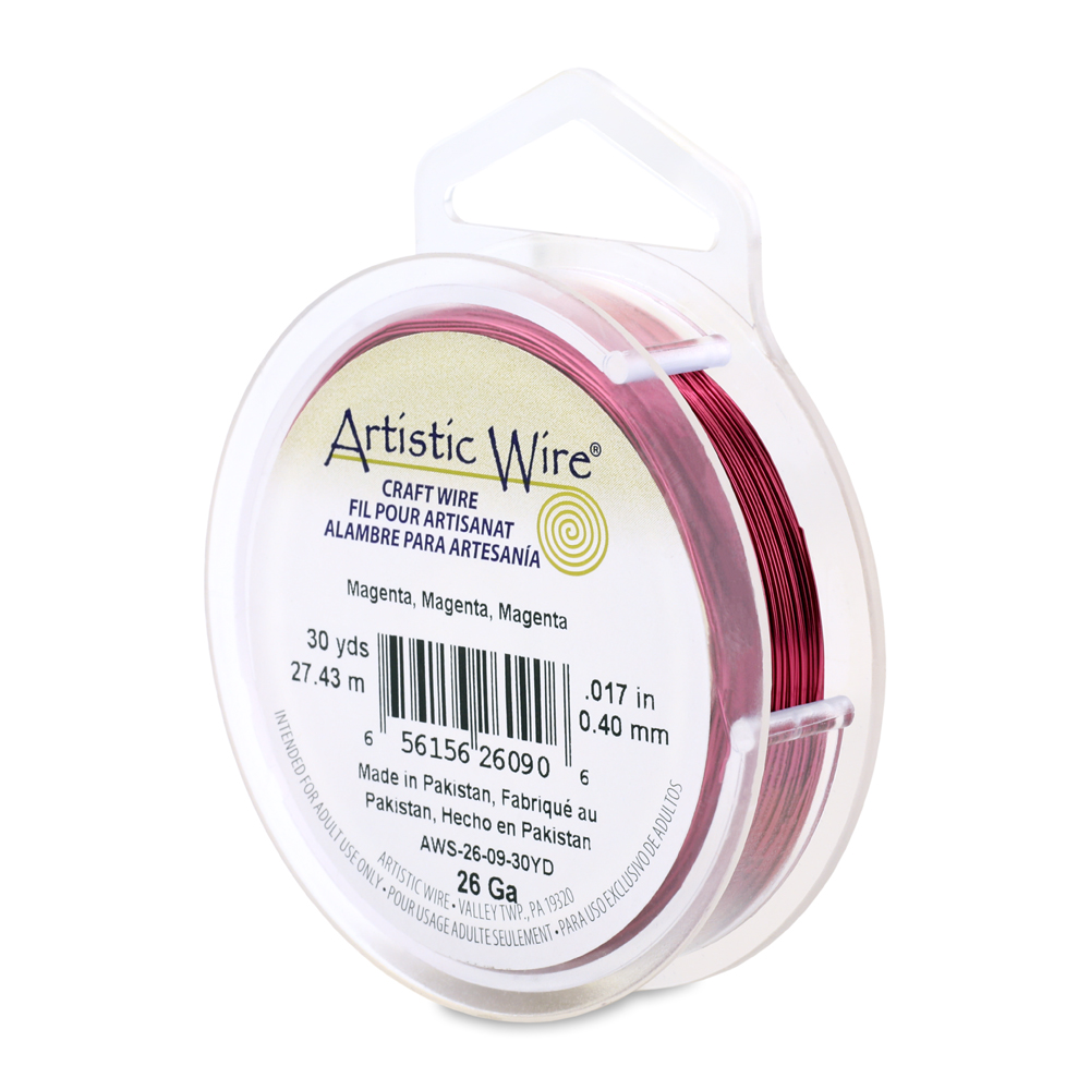 Artistic Wire, 26 Gauge / .41 mm Tarnish Resistant Colored Copper Craft  Wire, Magenta, 30 yd / 27.4 m