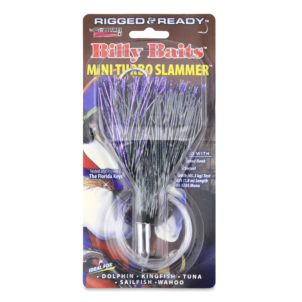 Billy Baits Magnum Turbo Whistler Rigged & Ready - 2 Oz, 7/0 Hook, 100 Lb Line, Purple/Black - View #4