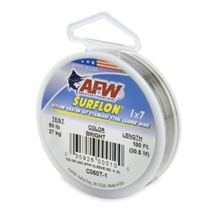 AFW Surflon Nylon Coated 1x7 Stainless Leader Wire 45 LB Bright 30 FT C045t-0 for sale online 