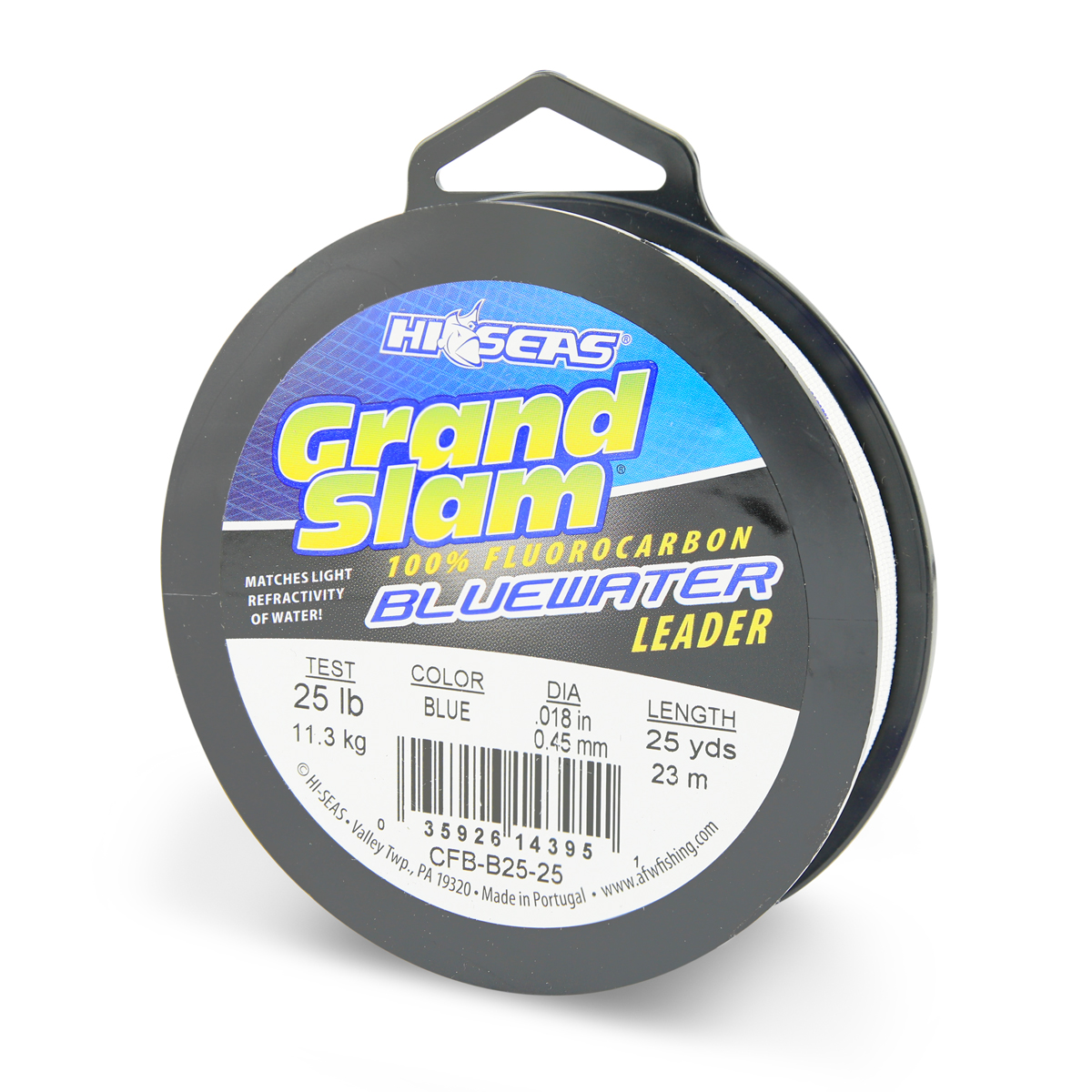 Grand Slam Bluewater 100% Fluorocarbon Leader, 25 lb (11.3 kg) test, .018  in (0.45 mm) dia, Blue, 25 yd (23 m) Spool