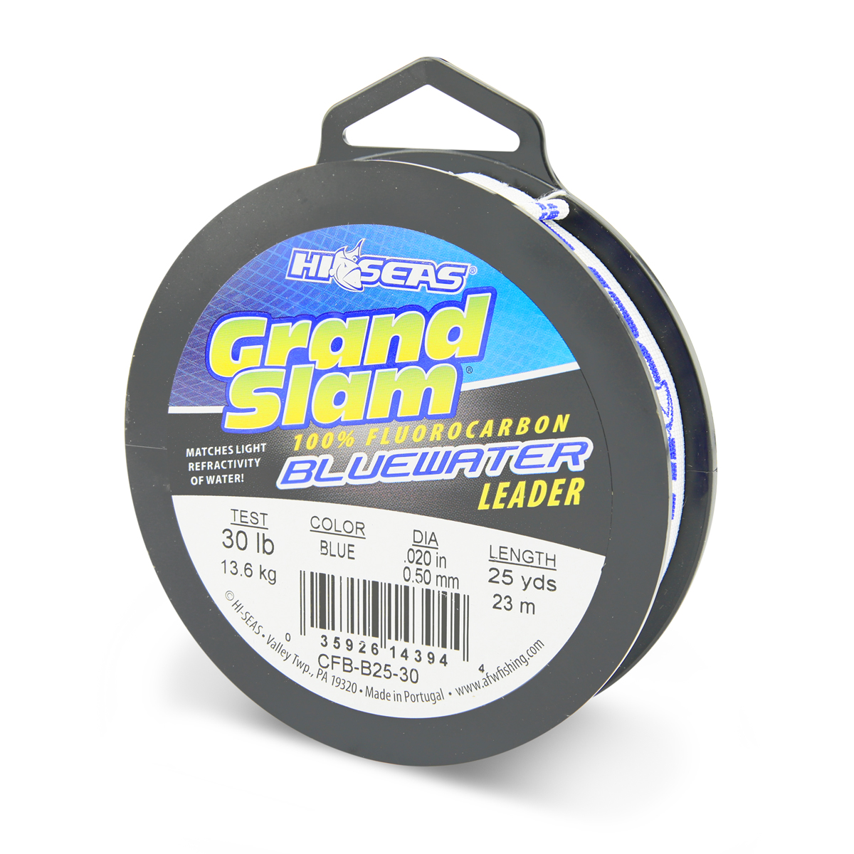 Grand Slam Bluewater 100% Fluorocarbon Leader, 30 lb (13.6 kg) test, .020  in (0.50 mm) dia, Blue, 25 yd (23 m) Spool