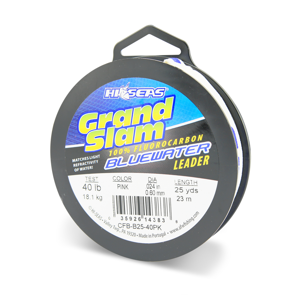 Grand Slam Bluewater 100% Fluorocarbon Leader, 40 lb / 18.1 kg test, .024  in / 0.60 mm dia, Pink, 25 yd / 23 m Spool