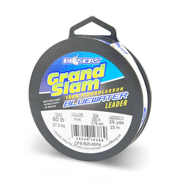 Grand Slam Bluewater 100% Fluorocarbon Leader, 60 lb / 27.2 kg test, .030  in / 0.75 mm dia, Pink, 25 yd / 23 m Spool