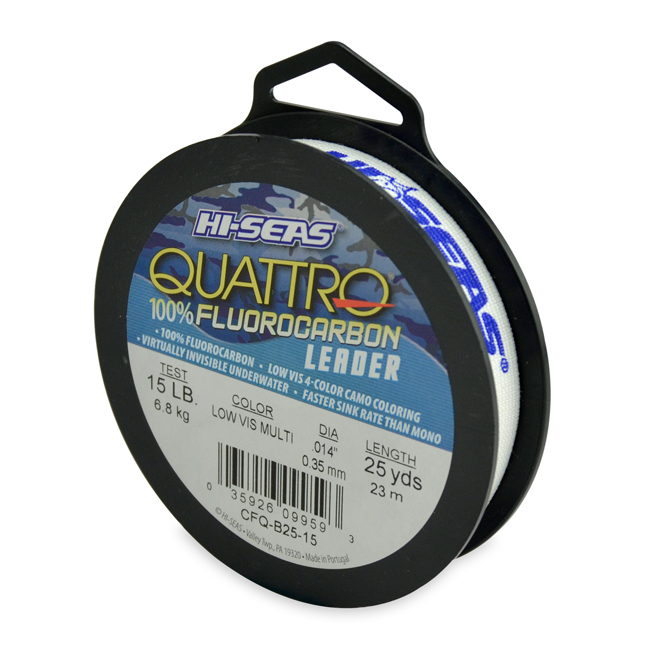 Quattro 100% Fluorocarbon Leader, 15 lb (6.8 kg) test, .016 in (0.40 mm) dia,  4-Color Camo, 25 yd (23 m)