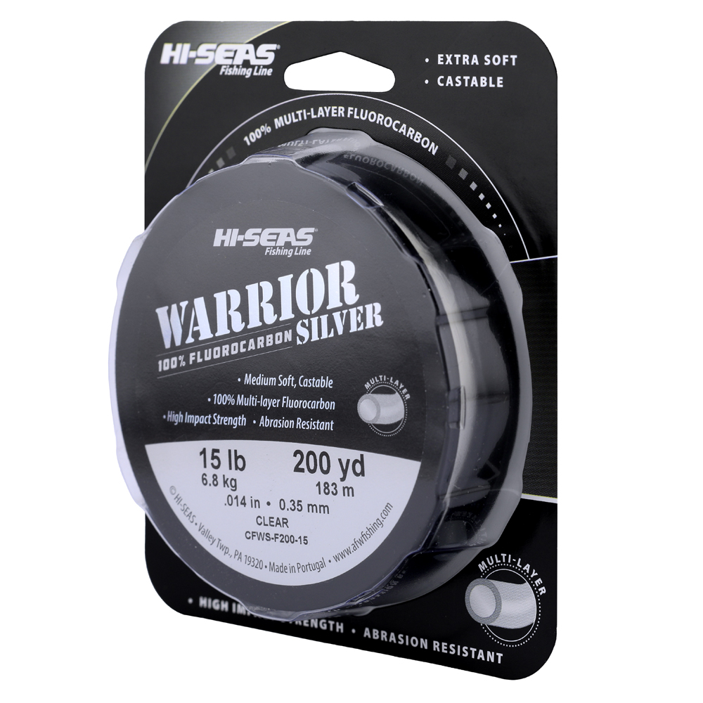 Warrior Silver 100% Fluorocarbon Line, 15 lb / 6.8 kg test, 0.014 in / 0.35  mm dia, Clear, 200 yd / 183 m