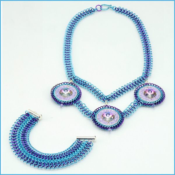 How to Make Chain Link Jewelry Ice Blue and Orchid Chain Maille Necklace and Bracelet