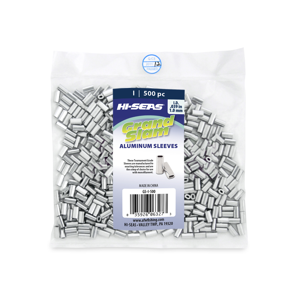 HI-SEAS Grand Slam Aluminum Fishing Line Crimp Sleeves - Bulk 500 Pieces,  Durable and Strong Crimps for Monofilament 40lb Test up to 600lb Test for  Saltwater Fishing Leaders 