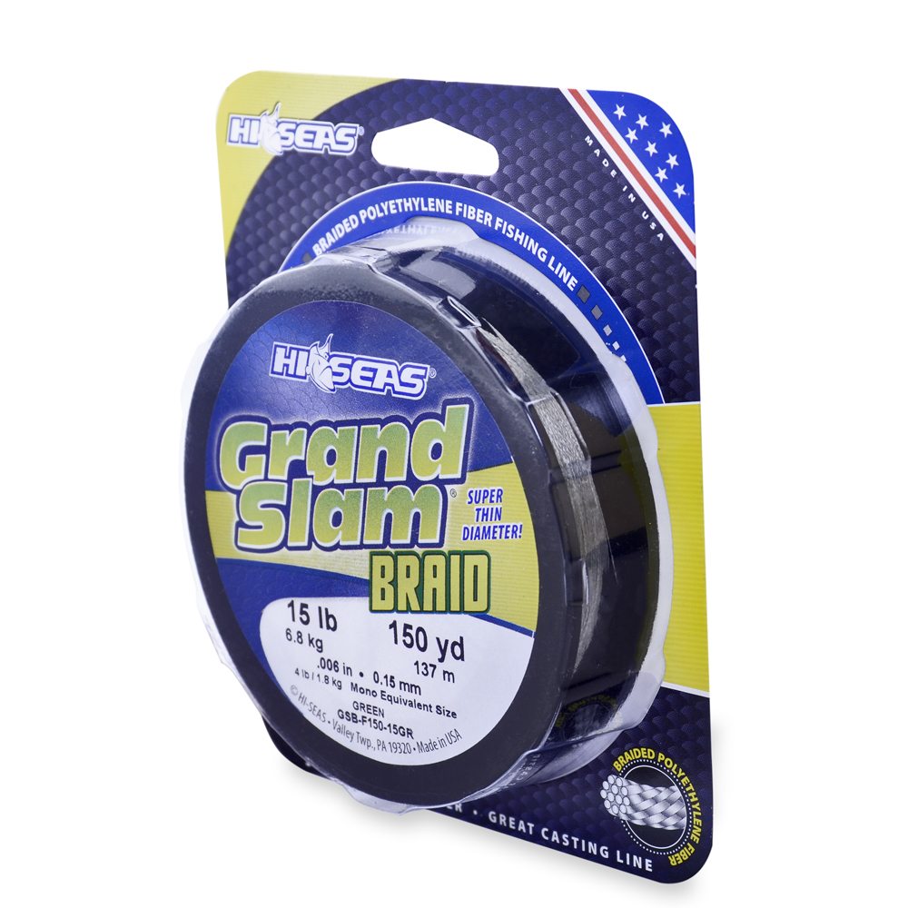 Grand Slam Braid, 15 lb (6.8 kg) test, .006 in (0.15 mm) dia, Green, 150 yd  (137 m)