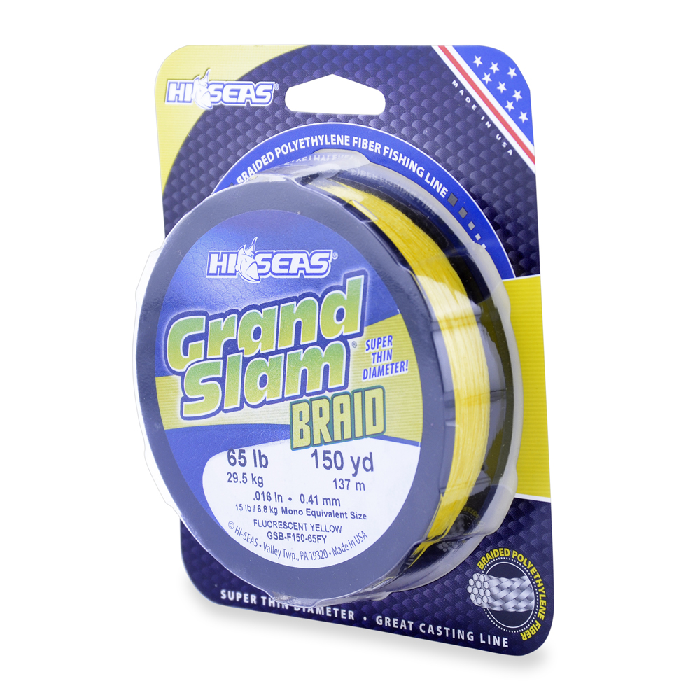 Grand Slam Braid, 65 lb (29.4 kg) test, .016 in (0.41 mm) dia, Fluorescent  Yellow, 150 yd (137 m)