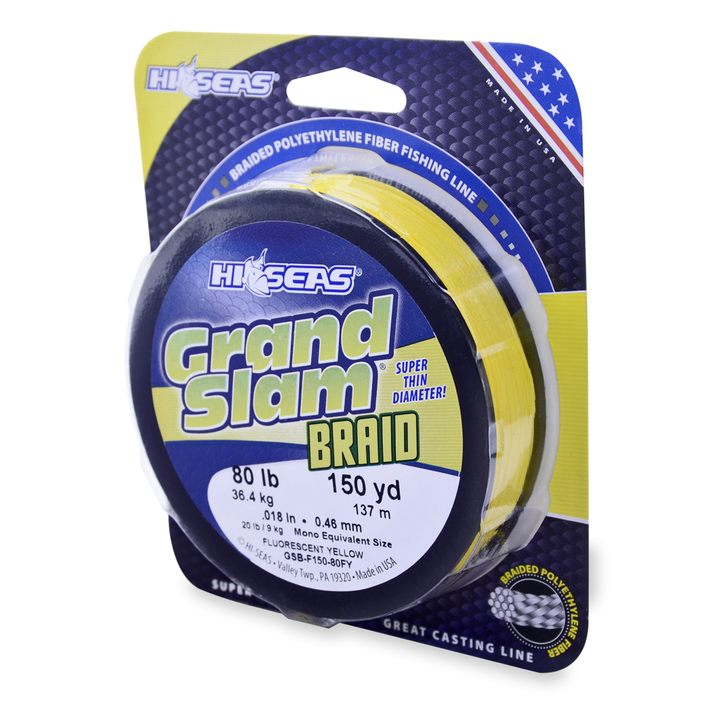 Grand Slam Braid, 80 lb (36.2 kg) test, .018 in (0.46 mm) dia, Fluorescent  Yellow, 150 yd (137 m)