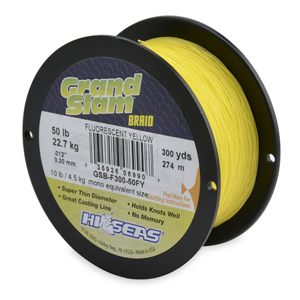 Grand Slam Bluewater Line, 50 lb (22.6 kg) test, .028 in (0.70 mm) dia, Fluorescent  Yellow, 3000 yd (2743 m)