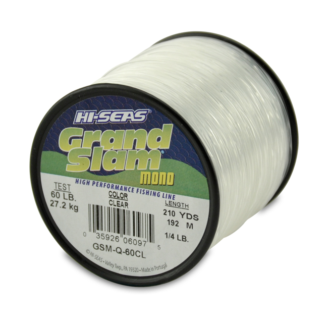 Grand Slam Monofilament Line, 60 lb / 27.2 kg test, .031 in / 0.80 mm dia,  Clear, 210 yd / 192 m, 1/4 lb / 0.11 kg Spool