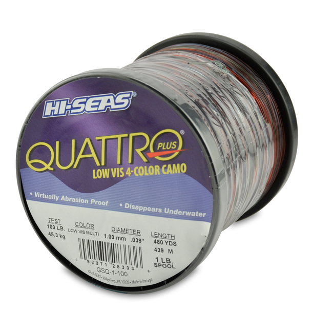 Quattro Mono Line, 100 lb 45.3 kg) test, .039 in (1.00 mm) dia, 4-Color  Camo, 480 yd (439 m)