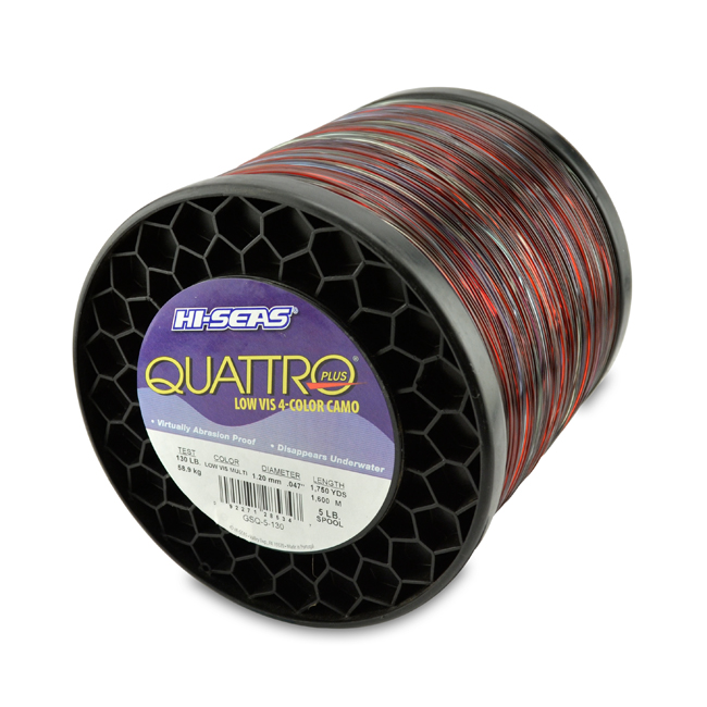 Quattro Monofilament Line, 130 lb / 58.9 kg test, .047 in / 1.20 mm dia,  4-Color Camo, 1750 yd / 1600 m, 5 lb / 2.27 kg Spool