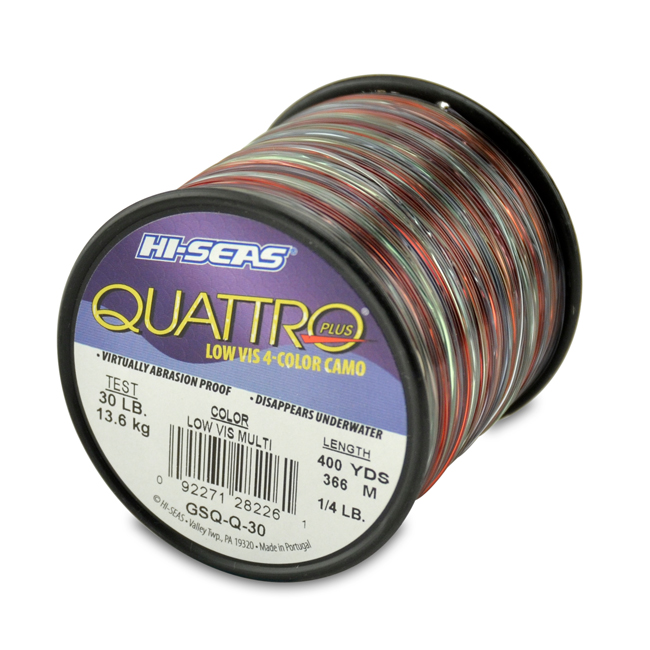 Quattro Mono Line, 30 lb (11.3 kg) test, .022 in (0.55 mm) dia, 4-Color  Camo, 400 yd (366 m)