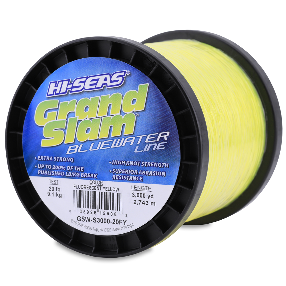 Grand Slam Bluewater Monofilament Line, 20 lb / 9.1 kg test, .015 in / 0.40  mm dia, Fluorescent Yellow, 3000 yd / 2743 m