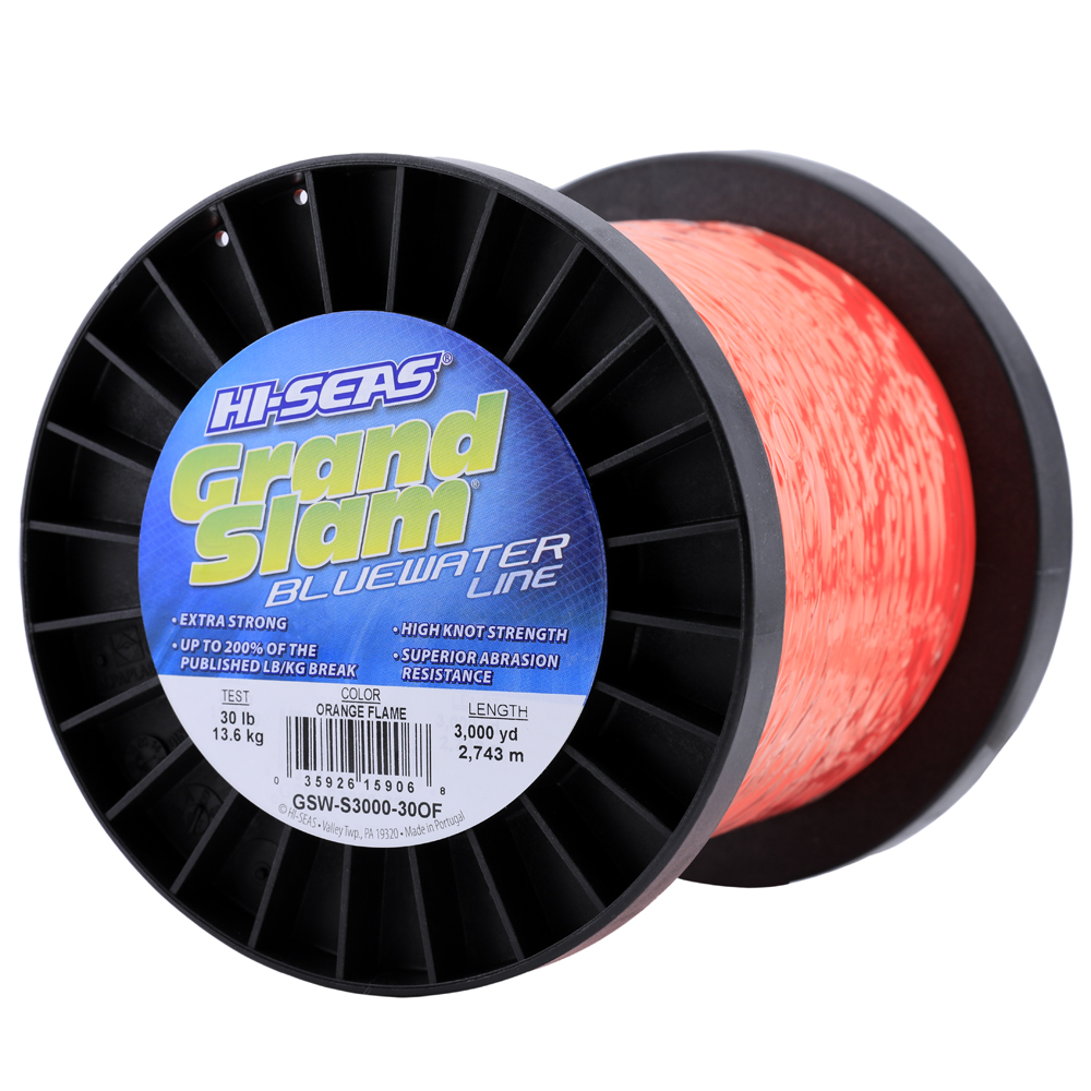 Grand Slam Bluewater Line, 30 lb (13.6 kg) test, .020 in (0.50 mm) dia,  Orange Flame, 3000 yd (2743 m)