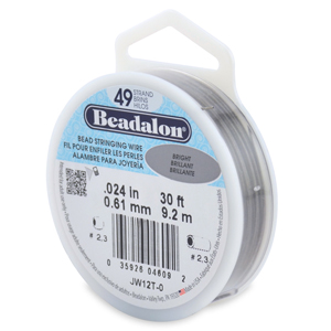 7 Strand Stainless Steel Bead Stringing Wire, .024 in (0.61 mm), Bright,  100 ft (31 m)