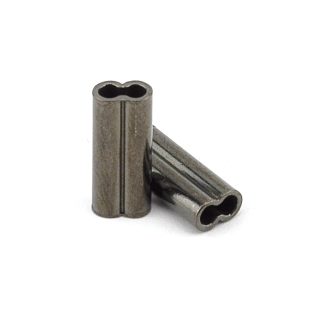 Mini Double Barrel Copper Sleeves, 2.2 mm ID, 2.1 mm line max, Black, 60 pc