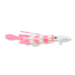 No Alibi, Alien Jig - Squid Head, 4 oz (113.4 g), White/Pink Speckle Head,  Glow White/Pink Skirt, Pink Squid Paws