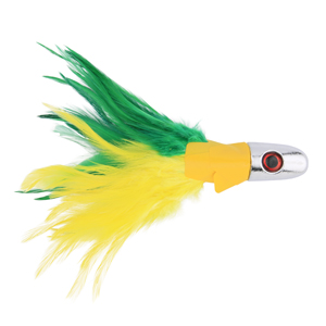 bird feather fly fishing lure london npr No Alibi Trolling Rigged on Mono Yellow/Red Skirt 1 oz Head Dennys Stillwater Nymph