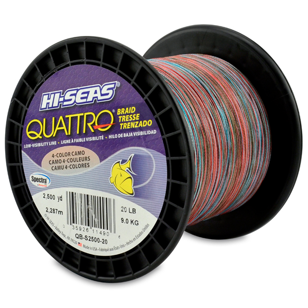 Quattro Braid, 20 lb (9.1 kg) test, .008 in (0.20 mm) dia, 4-Color