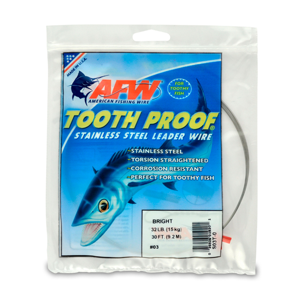 AFW TOOTH PROOF TITANIUM LEADER Single Strand Wire 30LB Test  NEW STI030B-15FT 