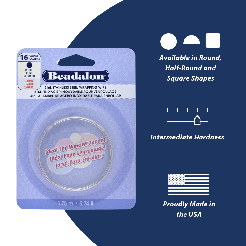316L Stainless Steel Wrapping Wire, Round, 24 gauge mm in, 12 m ft