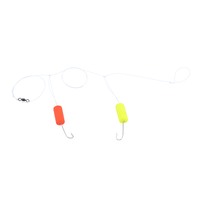 Double-Drop Rig, Clear Mono Line, 1 in (2.5 cm) Fluorescent Red & Yellow  Round Float, #6 Hook, #7 Barrel Swivel, 1 pc
