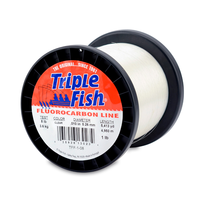 Triple Fish 100% Fluorocarbon Leader, 8 lb / 3.6 kg test, 0.010 in / 0.26  mm dia, Clear, 1 lb / 0.45 kg Spool