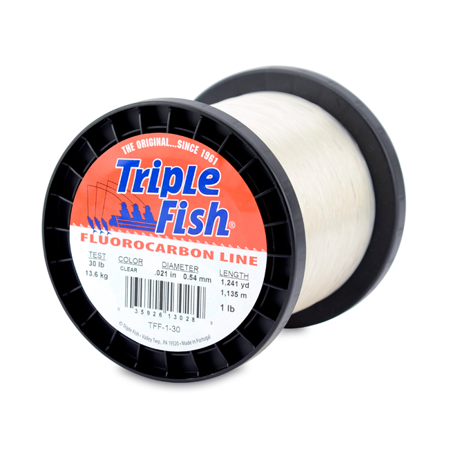 Triple Fish Fluorocarbon Line, 30 lb (13.6 kg) test, 0.021 in (0.54 mm)  dia, Clear, 1 lb (0.45 kg) Spool