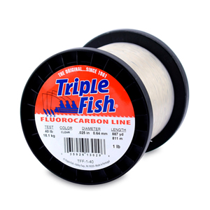 Triple Fish Fluorocarbon Line, 40 lb (18.1 kg) test, 0.025 in (0.64 mm)  dia, Clear, 1 lb (0.45 kg) Spool