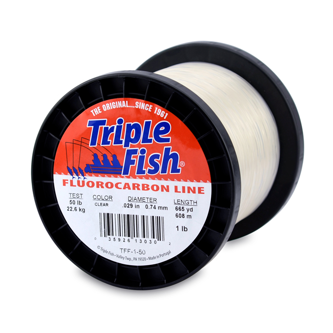 Triple Fish 100% Fluorocarbon Leader, 50 lb / 22.7 kg test, 0.029 in / 0.74  mm dia, Clear, 1 lb / 0.45 kg Spool