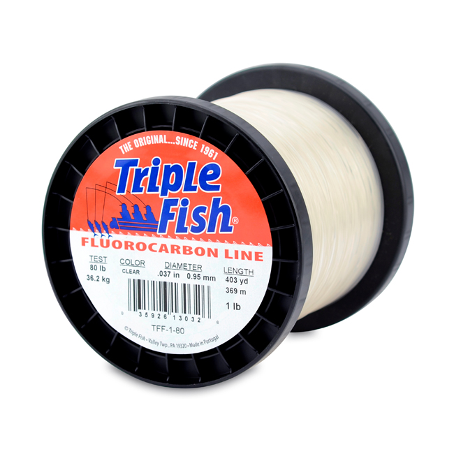 Triple Fish 100% Fluorocarbon Leader, 80 lb / 36.2 kg test, 0.037 in / 0.95  mm dia, Clear, 1 lb / 0.45 kg Spool