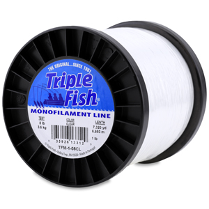 Triple Fish Mono Line, 8 lb (3.6 kg) test, .011 in (0.27 mm) dia, Clear, 1  lb (0.45 kg) Spool, 7320 yd (6693 m)