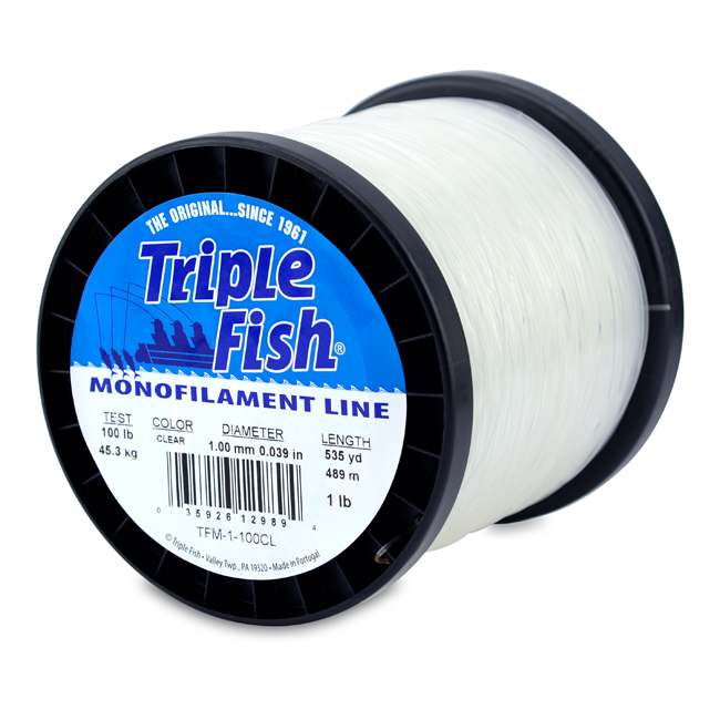Triple Fish Monofilament Line, 100 lb / 45.3 kg test, .039 in / 1.00 mm  dia, Clear, 535 yd / 489 m, 1 lb / 0.45 kg Spool