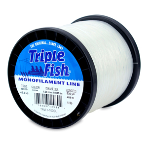 Triple Fish Mono Line, 100 lb (45.3 kg) test, .039 in (1.00 mm) dia, Clear,  1 lb (0.45 kg) Spool, 535 yd (489 m)