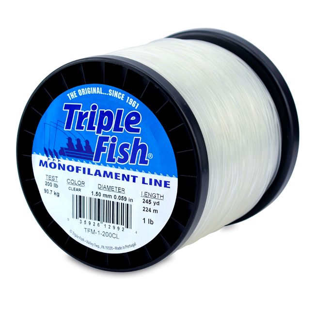 Triple Fish Mono Line, 200 lb (90.7 kg) test, .059 in (1.50 mm) dia, Clear,  1 lb (0.45 kg) Spool, 245 yd (224 m)