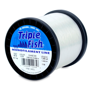 Triple Fish Mono Line, 40 lb (18.1 kg) test, .024 in (0.60 mm) dia, Clear,  1 lb (0.45 kg) Spool, 1480 yd (1353 m)