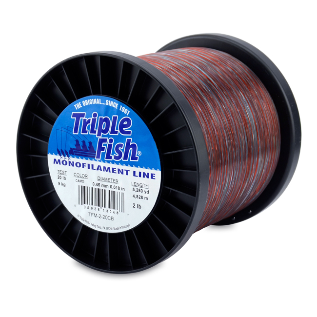 Triple Fish Mono Line, 20 lb (9.1 kg) test, .018 in (0.45 mm) dia, Camo, 2  lb (0.91 kg) Spool, 5280 yd (4828 m)