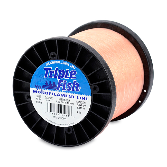 Triple Fish Mono Line, 30 lb (13.6 kg) test, .022 in (0.55 mm) dia, Pink, 2  lb (0.91 kg) Spool, 3520 yd (3219 m)