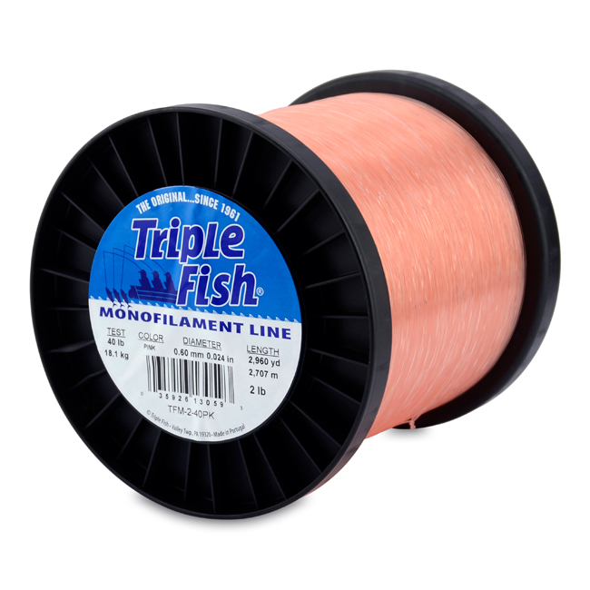Triple Fish Monofilament Line, 40 lb / 18.1 kg test, .024 in / 0.60 mm dia,  Pink, 2960 yd / 2707 m, 2 lb / 0.90 kg Spool